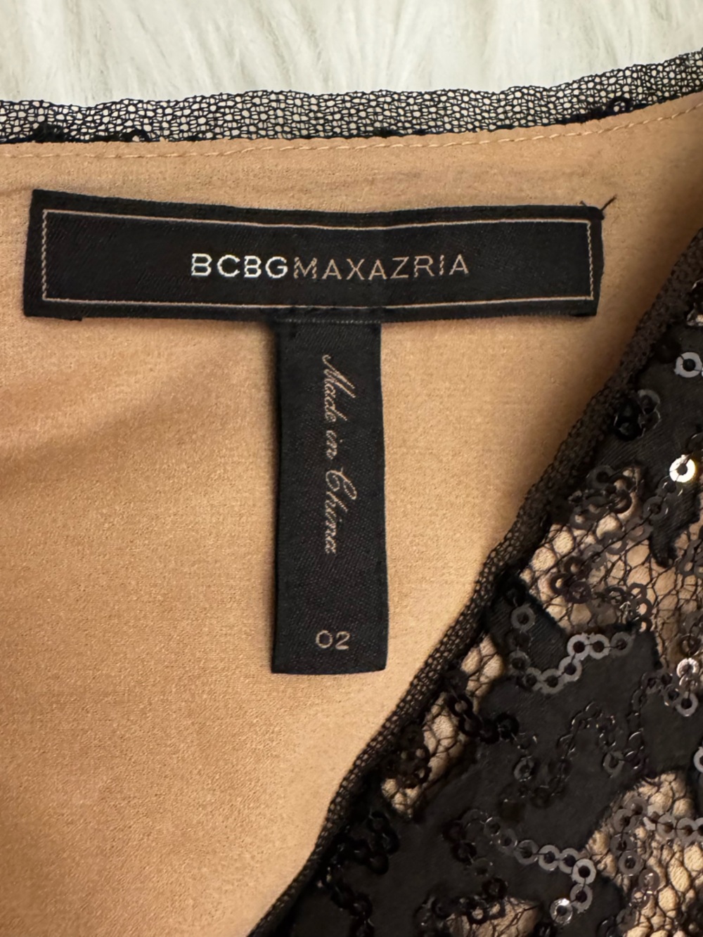 BCBG Max Azria Black Lace Sequin Fit & Flare Dress w Bow Detail Size 0 - Picture 5 of 11